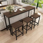 Ensemble de 4 meubles de bar industriels Okak avec table et tabourets de bar pour la cuisine, la salle à manger, ensemble de dînette en métal et bois pour le petit-déjeuner