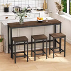 Ensemble de 4 meubles de bar industriels Okak avec table et tabourets de bar pour la cuisine, la salle à manger, ensemble de dînette en métal et bois pour le petit-déjeuner