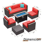 Ensemble de meubles de patio 8 pièces Celebalcony avec table foyer de 45 po. Salon de jardin sectionnel en rotin PE avec coussins rouges