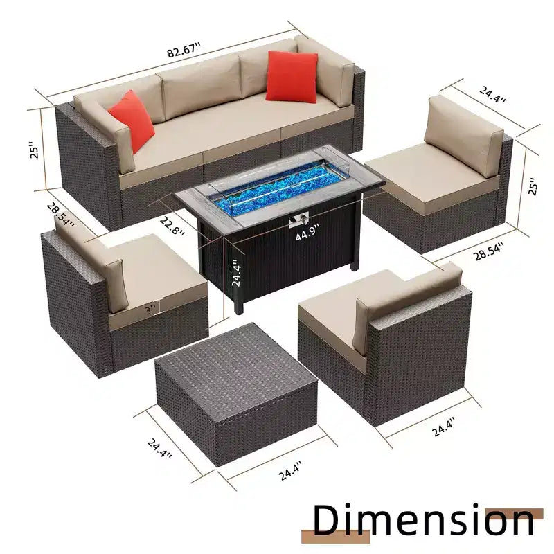 Ensemble de meubles de patio 8 pièces Celebalcony avec table foyer de 45 po. Salon de jardin sectionnel en rotin PE avec coussins rouges