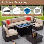 Ensemble de meubles de patio 8 pièces Celebalcony avec table foyer de 45 po. Salon de jardin sectionnel en rotin PE avec coussins rouges