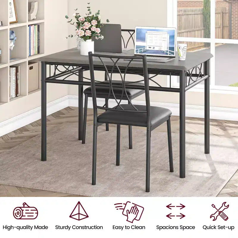 Ensemble table et 4 chaises de salle à manger, ensemble table et chaises modernes pour petits espaces, cadre en métal et plateau en MDF, pour cuisine, salle à manger, petits espaces, petit-déjeuner