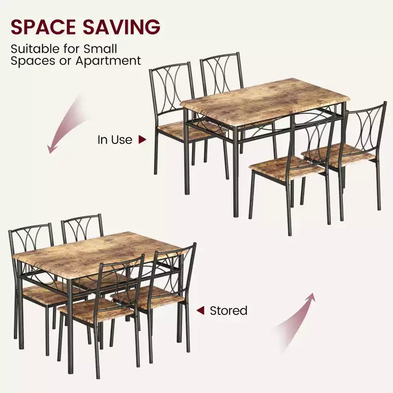 Ensemble table et 4 chaises de salle à manger, ensemble table et chaises modernes pour petits espaces, cadre en métal et plateau en MDF, pour cuisine, salle à manger, petits espaces, petit-déjeuner