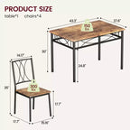 Ensemble table et 4 chaises de salle à manger, ensemble table et chaises modernes pour petits espaces, cadre en métal et plateau en MDF, pour cuisine, salle à manger, petits espaces, petit-déjeuner