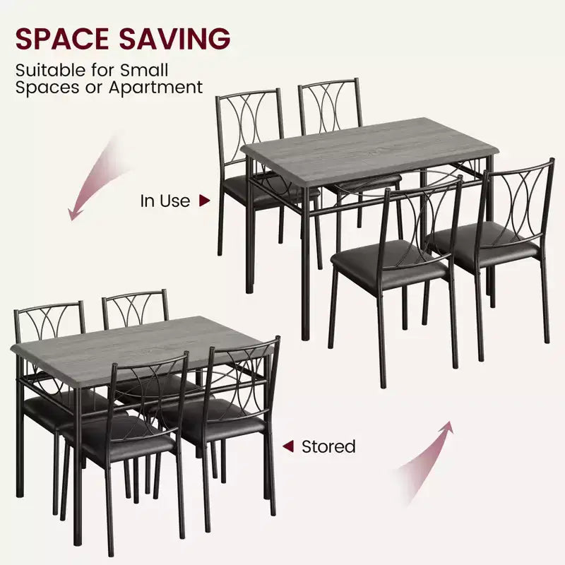 Ensemble table et 4 chaises de salle à manger, ensemble table et chaises modernes pour petits espaces, cadre en métal et plateau en MDF, pour cuisine, salle à manger, petits espaces, petit-déjeuner