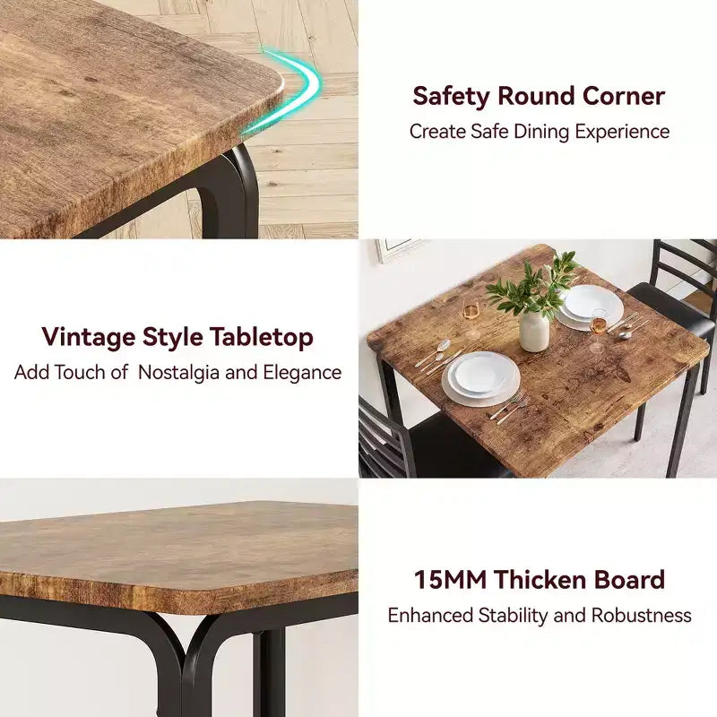 Ensemble de salle à manger 3 pièces, table et 2 chaises, ensemble de dînette moderne pour 2, 2 chaises à dossier en métal, pour dînette, cuisine, salle à manger
