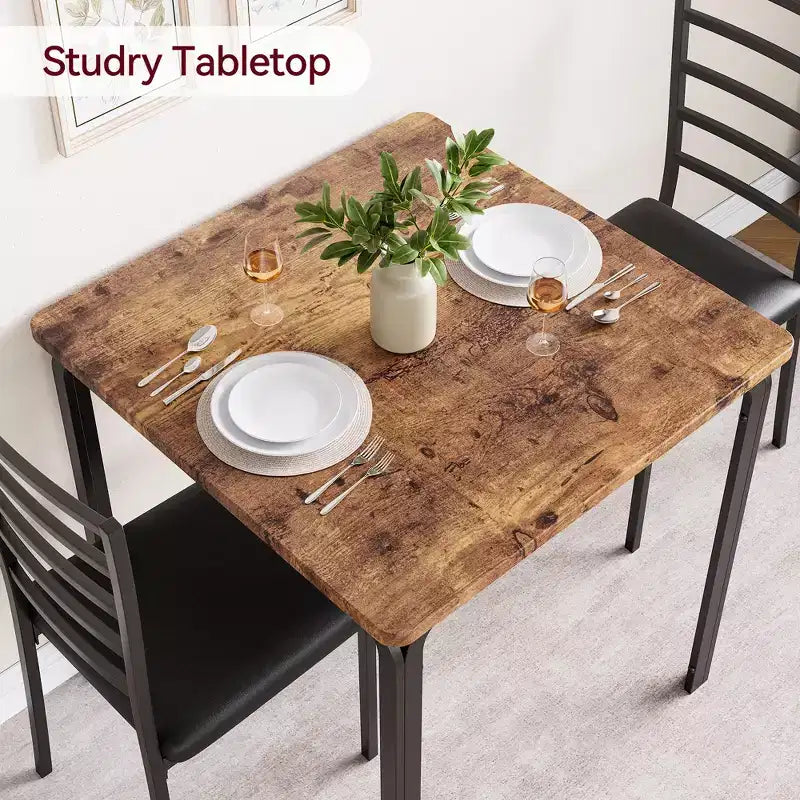 Ensemble de salle à manger 3 pièces, table et 2 chaises, ensemble de dînette moderne pour 2, 2 chaises à dossier en métal, pour dînette, cuisine, salle à manger