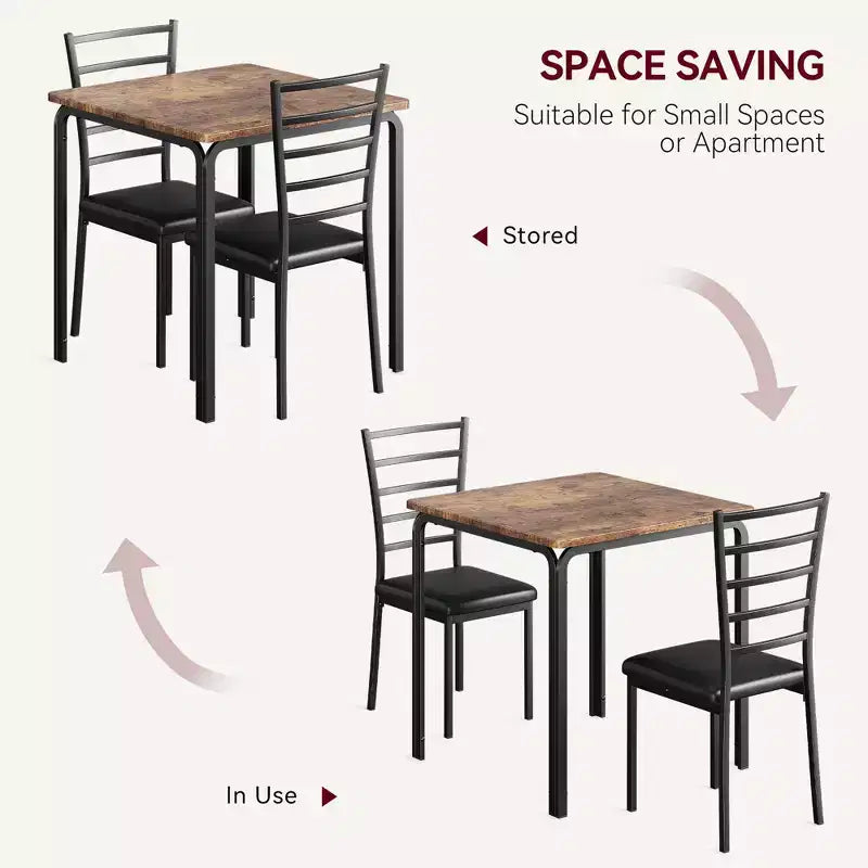 Ensemble de salle à manger 3 pièces, table et 2 chaises, ensemble de dînette moderne pour 2, 2 chaises à dossier en métal, pour dînette, cuisine, salle à manger