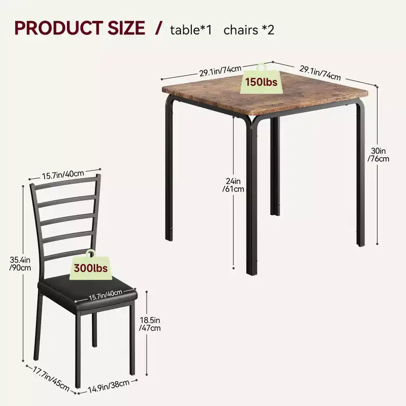 Ensemble de salle à manger 3 pièces, table et 2 chaises, ensemble de dînette moderne pour 2, 2 chaises à dossier en métal, pour dînette, cuisine, salle à manger