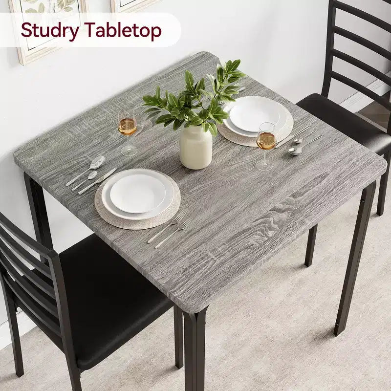 Ensemble de salle à manger 3 pièces, table et 2 chaises, ensemble de dînette moderne pour 2, 2 chaises à dossier en métal, pour dînette, cuisine, salle à manger