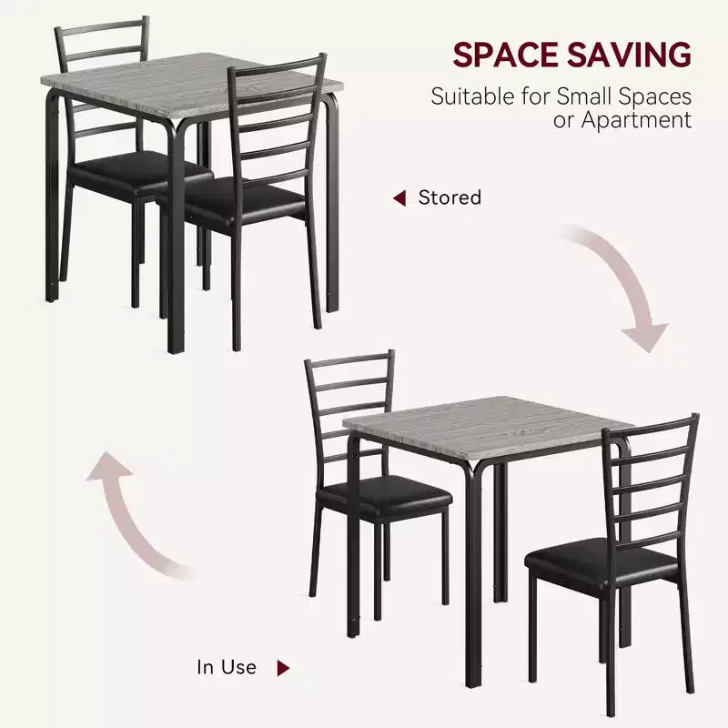 Ensemble de salle à manger 3 pièces, table et 2 chaises, ensemble de dînette moderne pour 2, 2 chaises à dossier en métal, pour dînette, cuisine, salle à manger