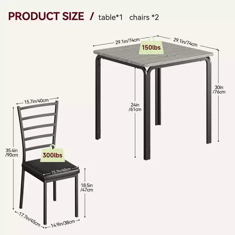 Ensemble de salle à manger 3 pièces, table et 2 chaises, ensemble de dînette moderne pour 2, 2 chaises à dossier en métal, pour dînette, cuisine, salle à manger