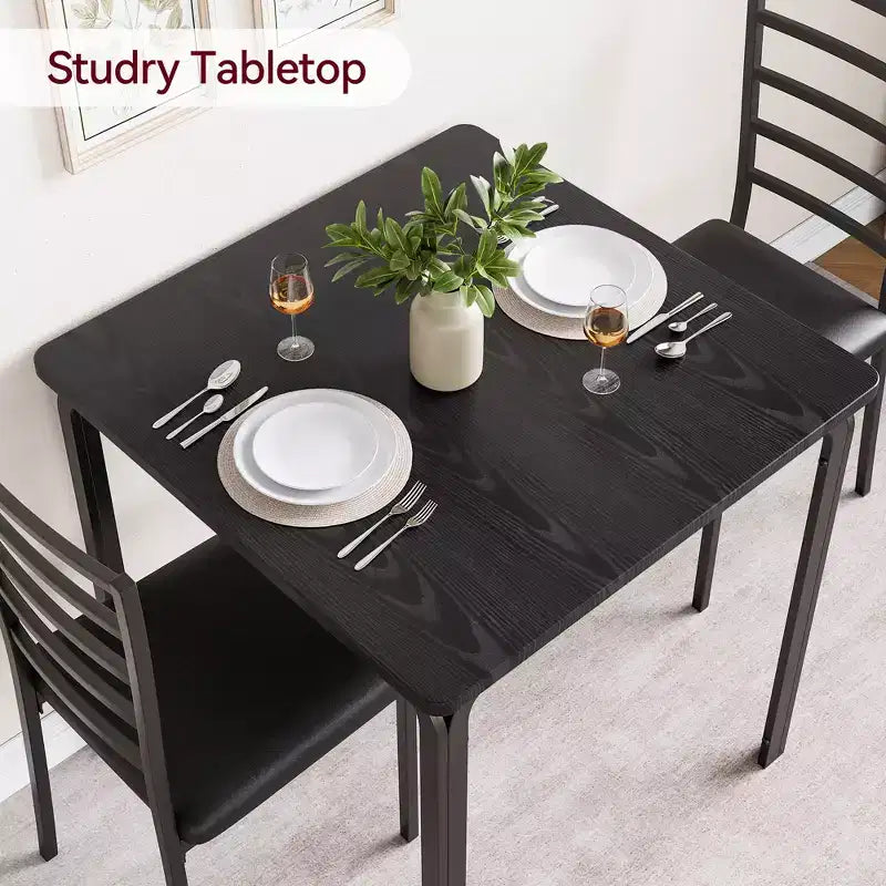 Ensemble de salle à manger 3 pièces, table et 2 chaises, ensemble de dînette moderne pour 2, 2 chaises à dossier en métal, pour dînette, cuisine, salle à manger