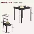 Ensemble de salle à manger 3 pièces, table et 2 chaises, ensemble de dînette moderne pour 2, 2 chaises à dossier en métal, pour dînette, cuisine, salle à manger