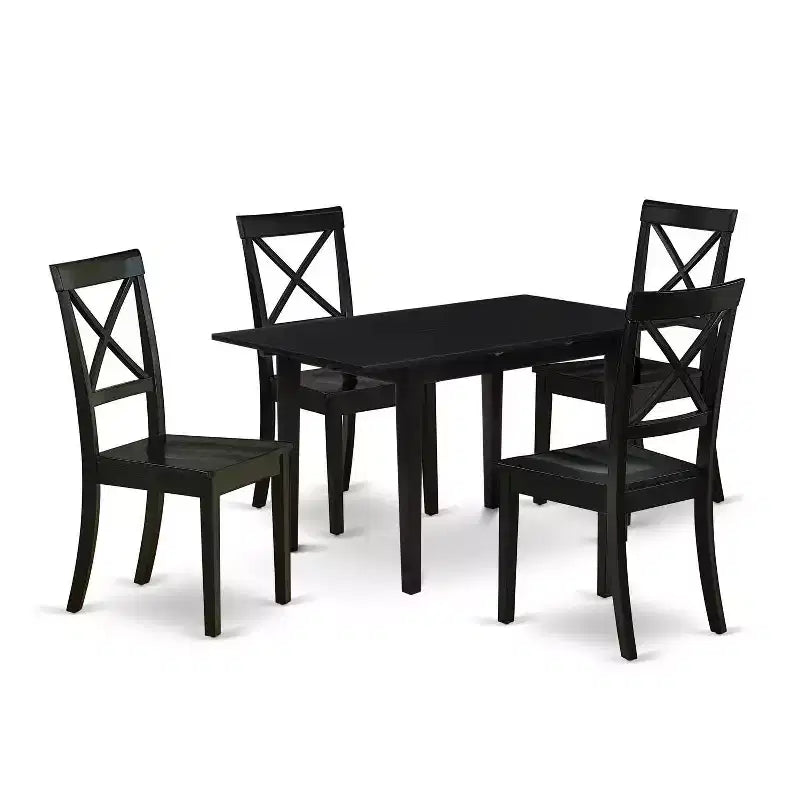 HomeStock 5-Pc Black Finish Solid Wood Top - Rectangular Dining Room Set with Butterfly Leaf - Seats 4