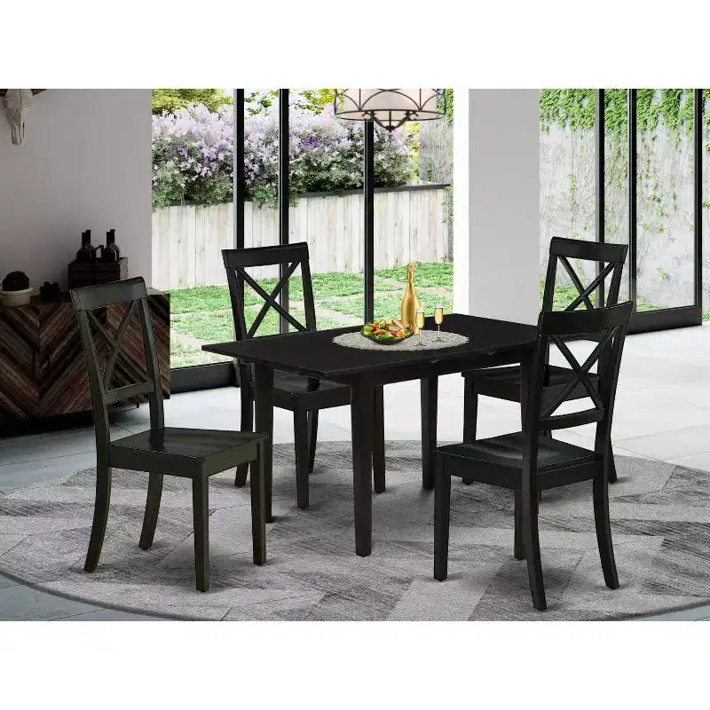 Ensemble de salle à manger rectangulaire HomeStock 5 pièces en bois massif finition noire avec rallonge papillon - 4 places