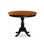 Ensemble de salle à manger HomeStock 5 pièces avec table ronde plateau en bois massif finition noir et cerisier et 4 chaises à dossier à barreaux