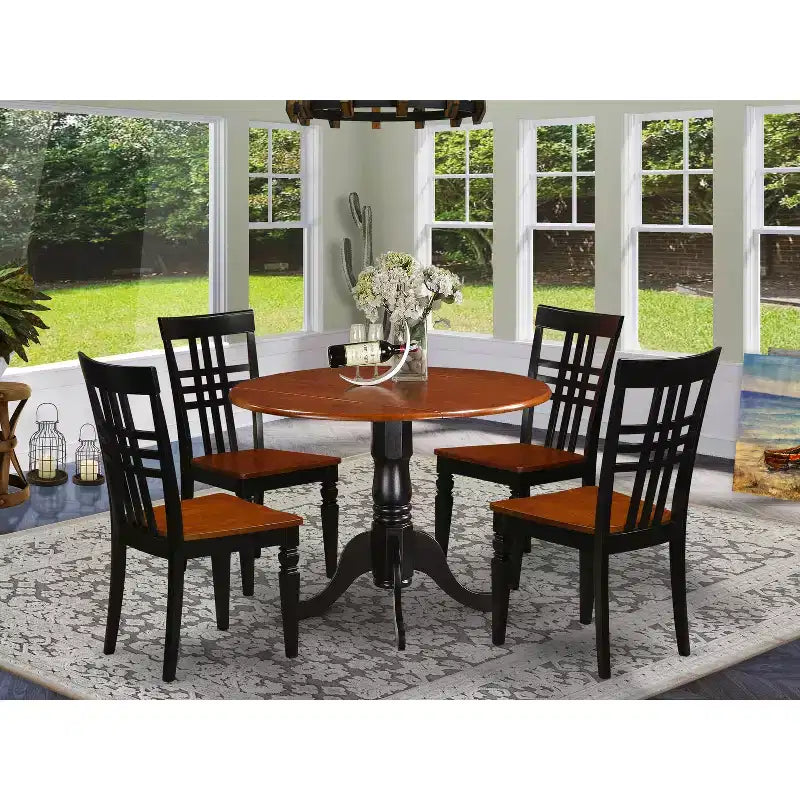 Ensemble de salle à manger rond - Ensemble de dînette de cuisine 5 pièces avec chaises - Table de 42 pouces, finition noire et cerise