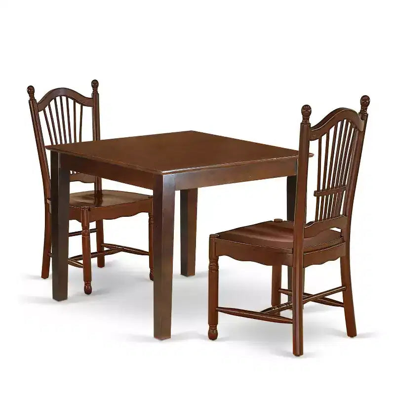 HomeStock 3-Piece Mahogany Finish Square Solid Wood Top Dining Table Set