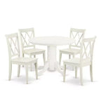 Dining Table Set for 4 - 5 Piece Round Kitchen Table with Chairs - Old World Charm - 42 Inch - Linen White
