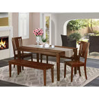 HomeStock Table à manger 5 pièces rectangulaire en bois massif finition acajou avec 2 bancs et 2 chaises