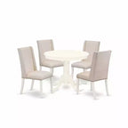 HomeStock 5-Piece Round Linen White Finish Solid Wood Top Dining Table with 4 Parson Chair