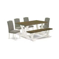 6-Piece Rectangle Distressed Jacobean Finish Solid Wood Top Dining Table with 1-Bench, 4-Chairs with