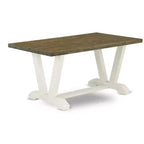 Table à manger en bois massif 6 pièces à plateau rectangulaire, finition jacobine patinée, avec 1 banc et 4 chaises
