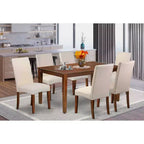 HomeStock Table à manger 7 pièces rectangulaire en bois massif finition acajou avec 6 chaises Parson