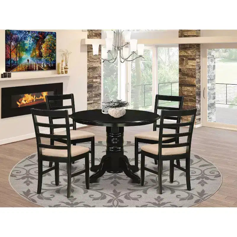Ensemble de salle à manger médiéval rond – 5 pièces Chaises et table de cuisine – Tissu en lin – 42 pouces