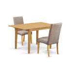 Rectangular Dining Table Set - 3pc Cottage Table & Chairs, Linen Fabric, Dark Khaki Finish