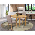 Ensemble de salle à manger rectangulaire - Table et chaises 3 pièces style cottage, tissu en lin, finition kaki foncé