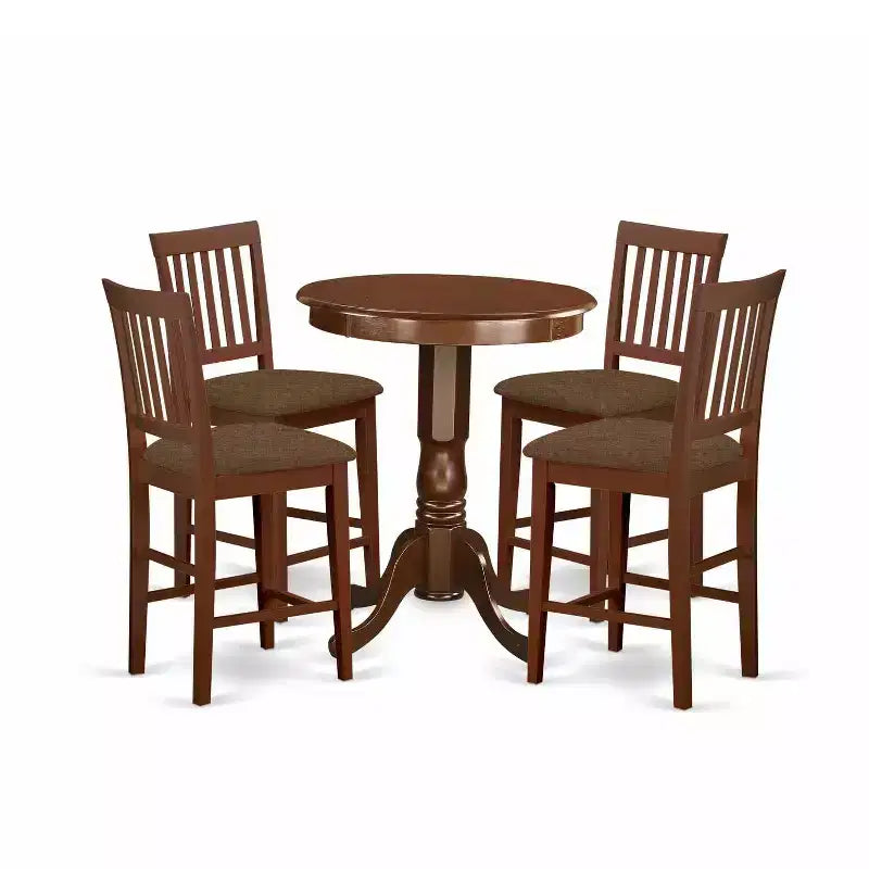 Counter Height Dining Set - 5 Piece Boho Kitchen Table & Chairs - Round Wood Pedestal Table