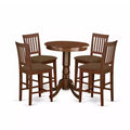 Counter Height Dining Set - 5 Piece Boho Kitchen Table & Chairs - Round Wood Pedestal Table