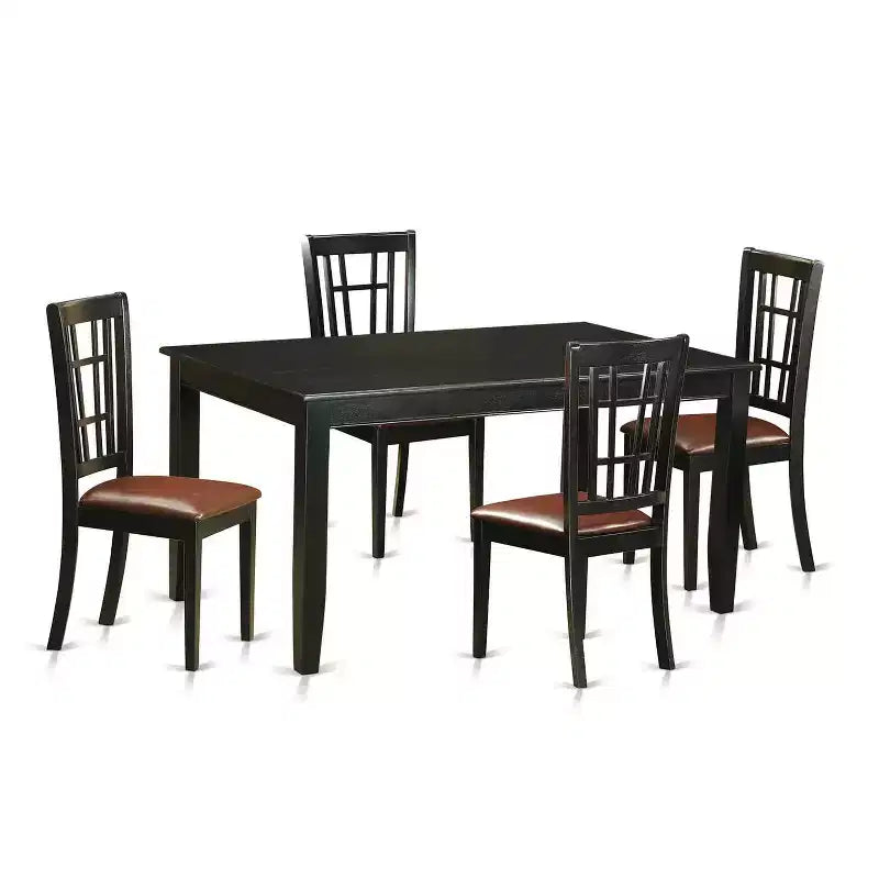 HomeStock 5-Piece Rectangle Black Finish Solid Wood Top Dining Table with 4-Chairs
