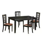 HomeStock 5-Piece Rectangle Black Finish Solid Wood Top Dining Table with 4-Chairs