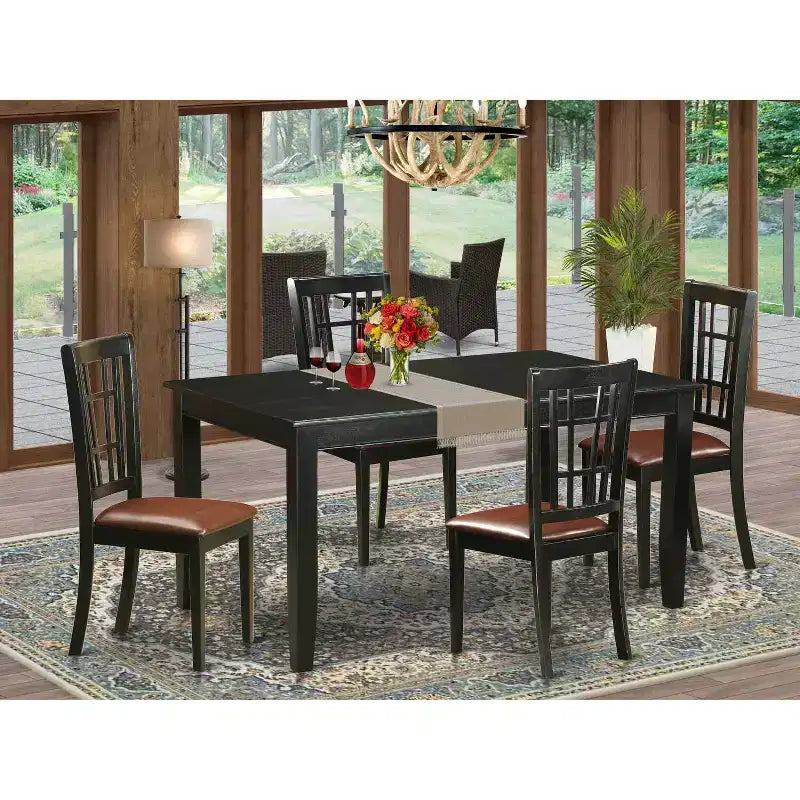 HomeStock Ensemble de 5 pièces : Table à manger rectangulaire avec plateau en bois massif finition noire et 4 chaises