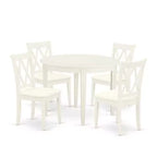 5 Piece Dinette Set - Round Kitchen Table & 4 Dining Chairs - 42 Inch - Linen White