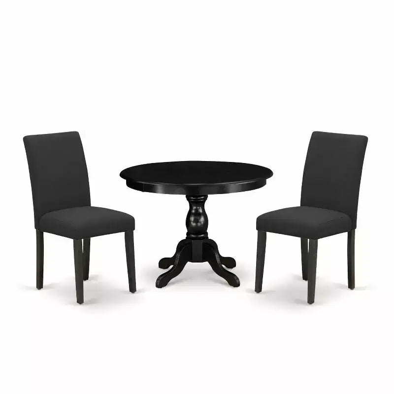 3-Piece Wirebrushed Black Solid Wood Top-Dining Room Set with High Back-Seats 4