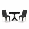 3-Piece Wirebrushed Black Solid Wood Top-Dining Room Set with High Back-Seats 4