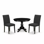 3-Piece Wirebrushed Black Solid Wood Top-Dining Room Set with High Back-Seats 4
