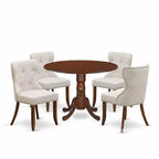 HomeStock 5-Pc Round Mahogany Finish Solid Wood Top Dining table with 4 Chairs with Drop Leaf