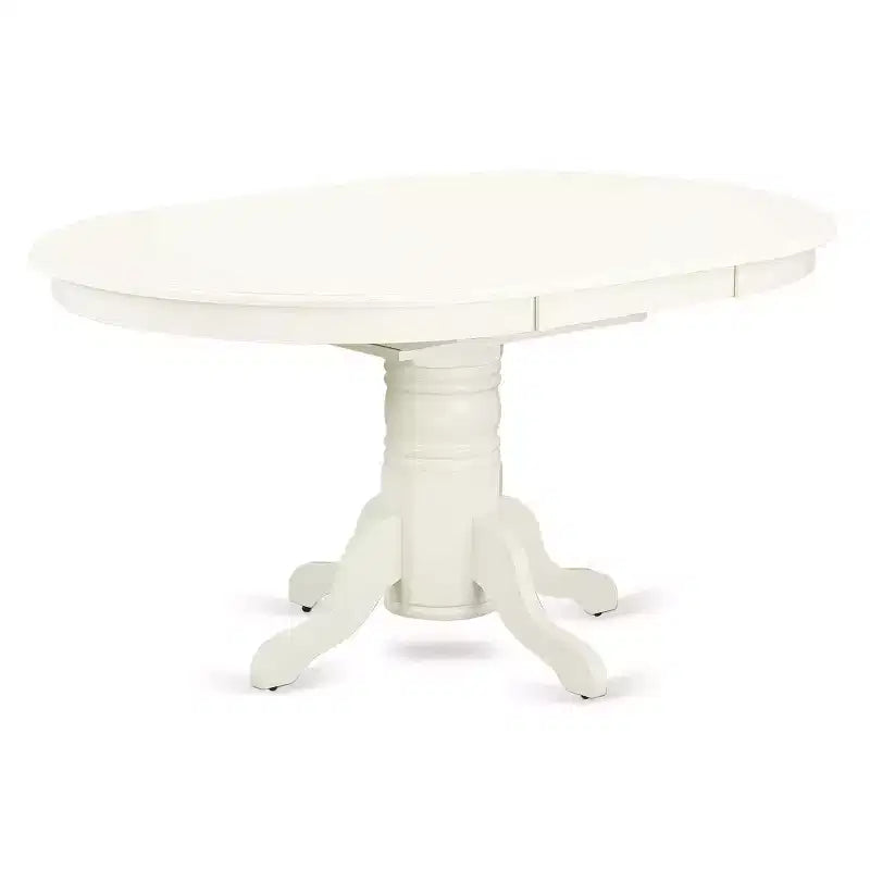 Ensemble table à manger ovale vintage - 5 pièces, 1 table et 4 chaises - Pieds blancs lin - Tissu beige clair