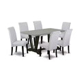 HomeStock 7-Pc Rectangle Natural Oak Finish Solid Wood Top Dining Table with 6-Parson Chairs