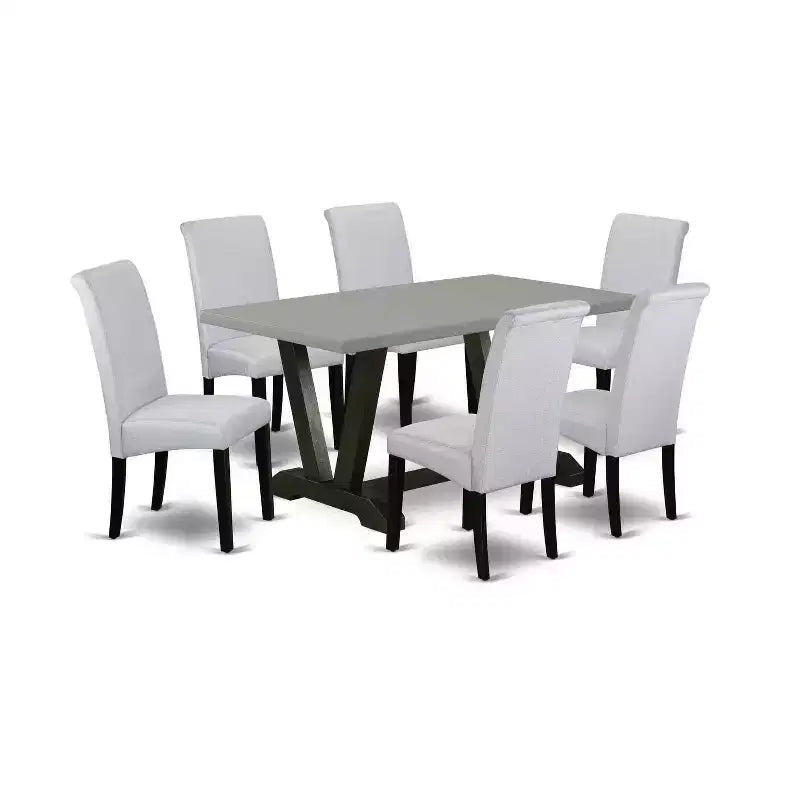 HomeStock 7-Pc Rectangle Natural Oak Finish Solid Wood Top Dining Table with 6-Parson Chairs