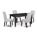 Coastal Kitchen Table Set 5 Piece - Linen Gray Fabric Parsons Chairs - Modern Dining Room Furniture