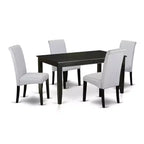Coastal Kitchen Table Set 5 Piece - Linen Gray Fabric Parsons Chairs - Modern Dining Room Furniture