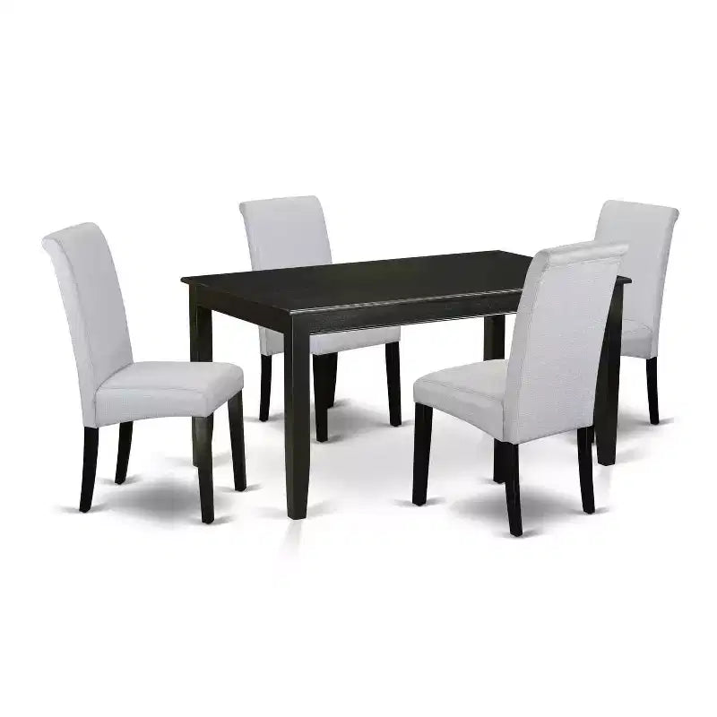 Coastal Kitchen Table Set 5 Piece - Linen Gray Fabric Parsons Chairs - Modern Dining Room Furniture