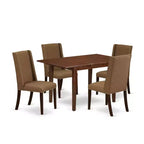 HomeStock 5-Piece Mahogany Finish Solid Wood Top Dining Table with 4 Parson Chair with Butterfly Leaf