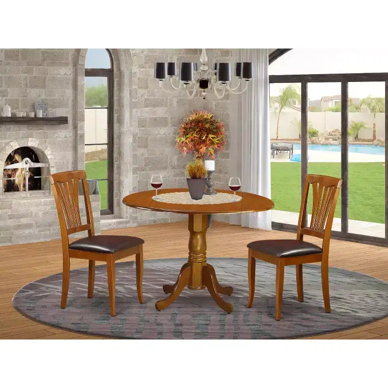 Ensemble de salle à manger ronde - Dinette de cuisine 3 pièces avec chaises, marron selle, 42 pouces